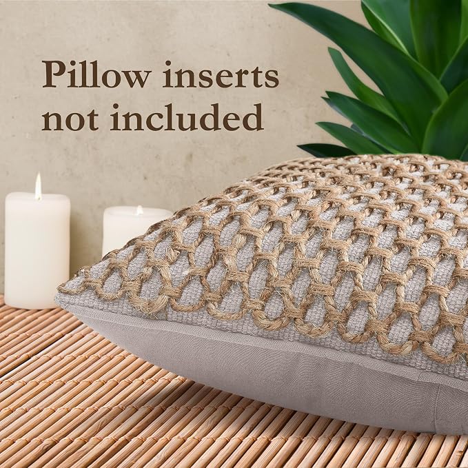 Boho Living Jada 2 Pc Decorative Throw Pillow Covers, Pillow Insert not Included, Premium Woven Design, Living Room Décor, (2) 20" x 20", Grey