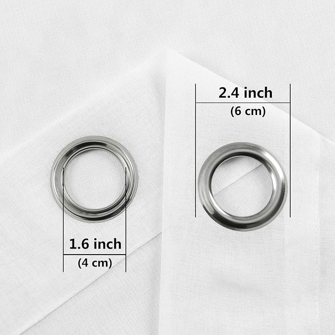 DWCN White Sheer Curtains, Grommet Top Faux Linen Look Voile Semi Transparent Solid Window Sheer Curtains Drapes for Bedroom Living Room, Set of 2 Panels 60 x 72 Inch Long, White