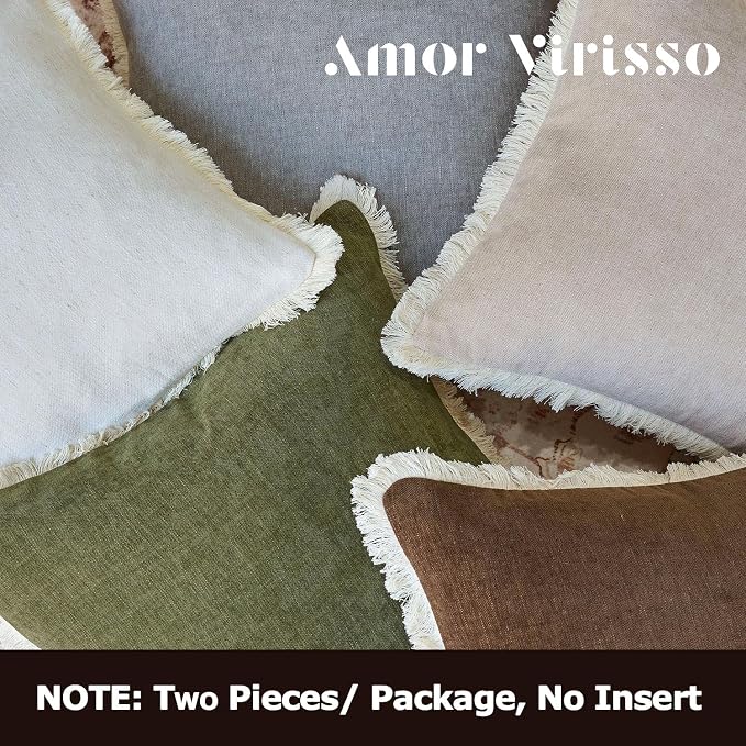 Amor Virisso Fringe Throw Pillow Covers 20x20 Set of 2 Boho Neutral Farmhouse Decorative Pillow Covers with Tassels for Couch Sofa Bed, Cream White