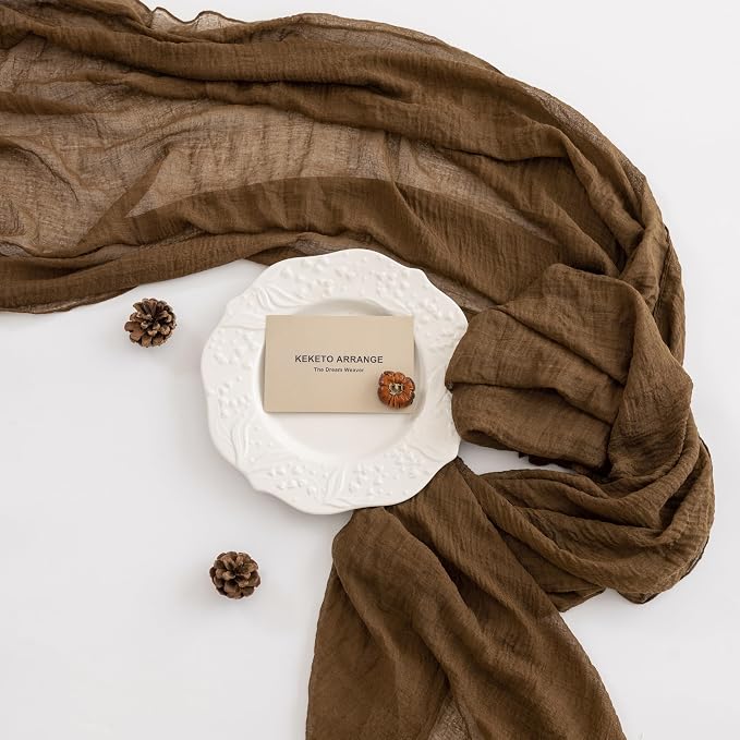 2Pcs Coffee Cheesecloth Table Runner 120 Inches for Party Home Decor | Ideal for wedding baby shower bridal shower birthday engagement party,or adding rustic boho charm to daily home.