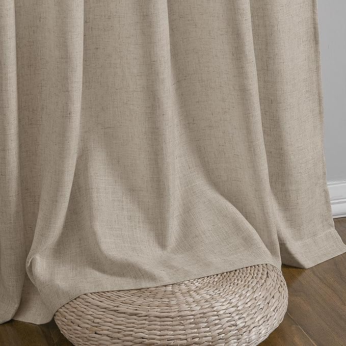 Cobblestone Linen Curtains 108 Inches Long Rod Pocket Semi Sheer Dining Room Cozy Bedroom Decor Cotton Look Country Rustic Farmhouse Boho Curtains 2 Panel Set,52x108