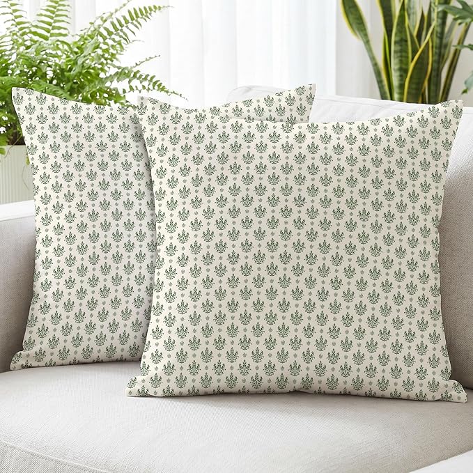 Hexagram Floral Pillow Covers 18x18, Vintage Green Throw Pillow Covers | Olive Green, Set of 2, Farmhouse Neutral Decorative for Couch Pillows, Home Decor, Living Room, Bedroom, No Insert