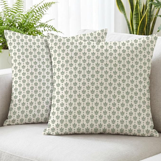 Hexagram Floral Pillow Covers 18x18, Vintage Green Throw Pillow Covers | Olive Green, Set of 2, Farmhouse Neutral Decorative for Couch Pillows, Home Decor, Living Room, Bedroom, No Insert