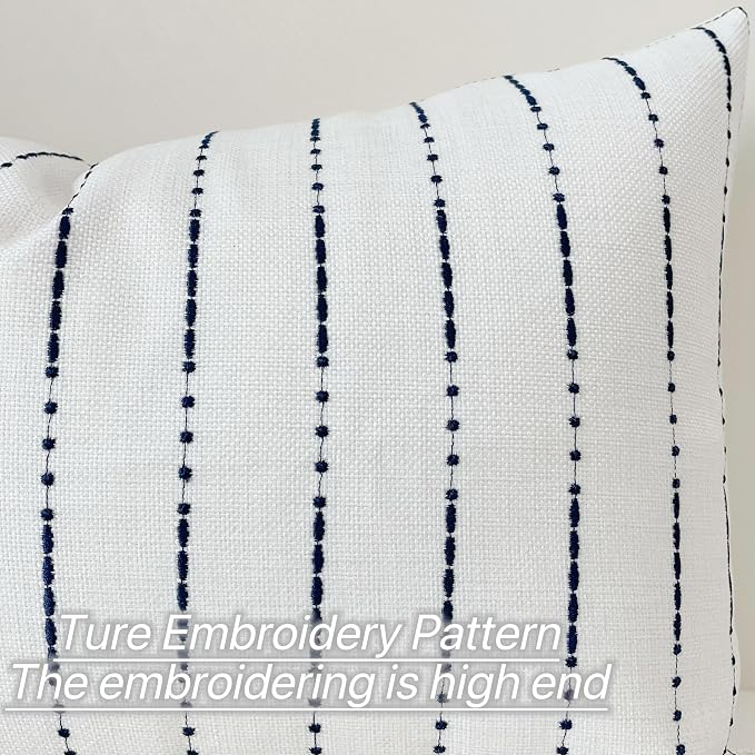 Slow Cow Linen Embroidery Decorative Lumbar Throw Pillow Cover Rectangular Pillowcase Cushion Cover for Bed Couch Sofa 12 x 20 Inches Navy Blue