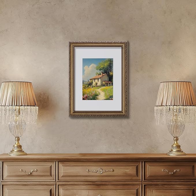 eletecpro 9x12 Vintage Picture Frame, Glass Cover, Bronze Gold, 2-Pack
