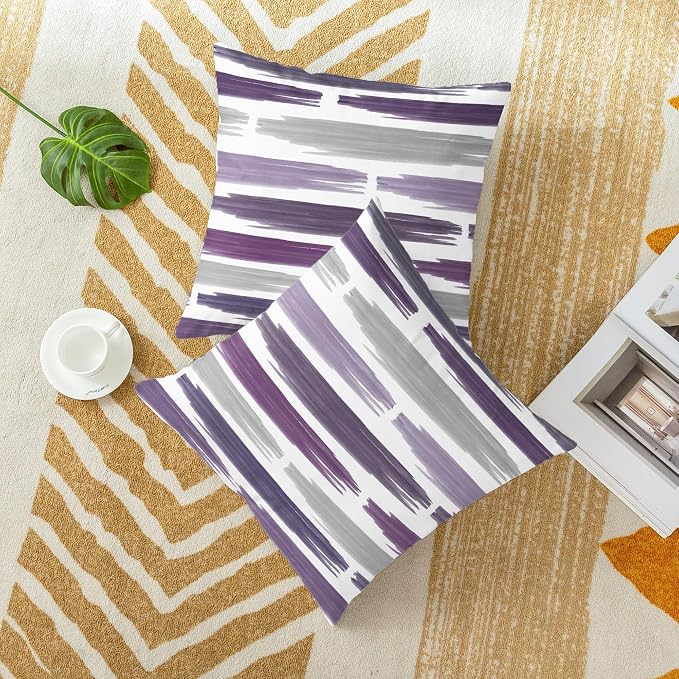 CaliTime Throw Pillow Cases Pack of 2 Cozy Fleece Abstract Geometric Texture Decorative Cushion Covers for Couch Bed Sofa Farmhouse Decoration 18 X 18 Inches Deep Purple