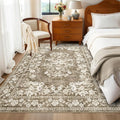 GarveeHome 4x6 Botanical Rug for Bedroom Vintage Floral Floor Carpets | Machine Washable Non-Slip Bordered Boho Flower Accent Mats 4x6 Rug for Living Room Dining Room Office Brown