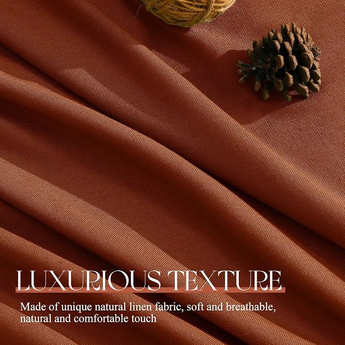 Jowels Terracotta Linen Curtains 100 Inch Long 2 Panels for Living Room | Burnt Orange Light Filtering Semi Sheer Curtain,Back Tab Pocket Pleated Look,Boho Textured Privacy Drapes for Bedroom Window