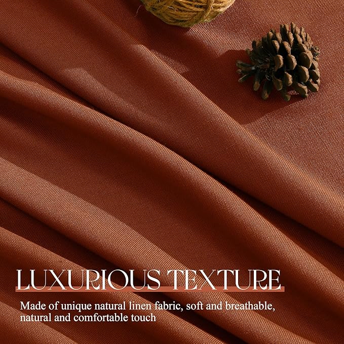 Jowels Terracotta Linen Curtains 105 Inch Long 2 Panels for Living Room | Burnt Orange Light Filtering Semi Sheer Curtain,Back Tab Pocket Pleated Look,Boho Textured Privacy Drapes for Bedroom Window