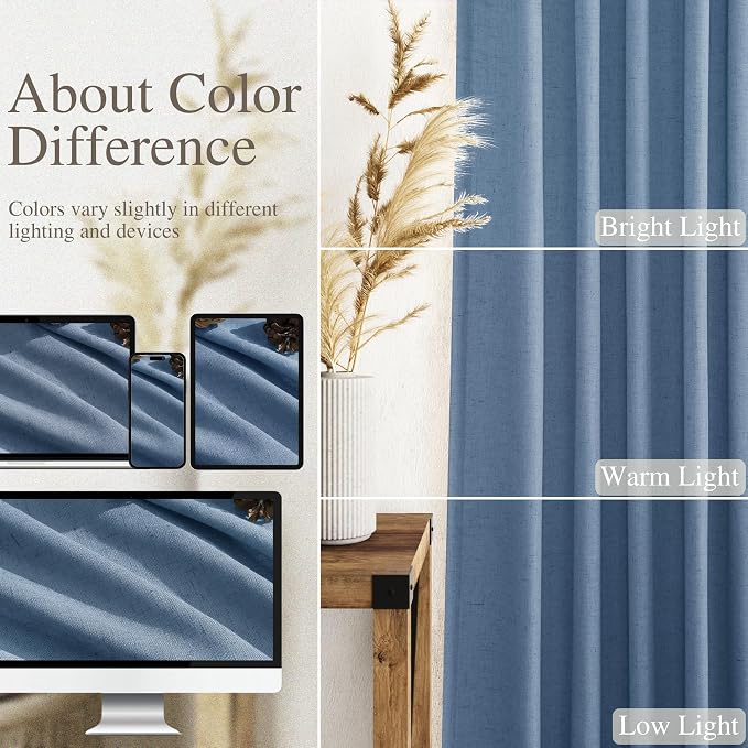 Stone Blue Linen Curtains 120 Inch Extra Long for Living Room Back Tab Light Filtering Semi Sheer Drapes Modern Farmhouse Boho Textured Curtain for Floor to Ceiling High Window 52x120,2 Panels