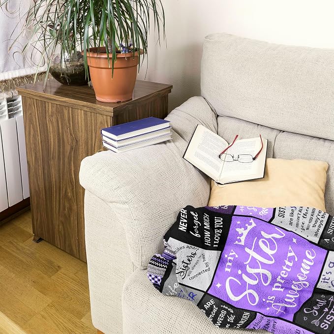Ruvinzo Sister Gifts from Sis, Sisters Birthday Gift Idea, Best Sister Ever Gift for Women, Birthday Gifts for Sisters, Sis Soft Purple Throw Blanket 60" x 50"