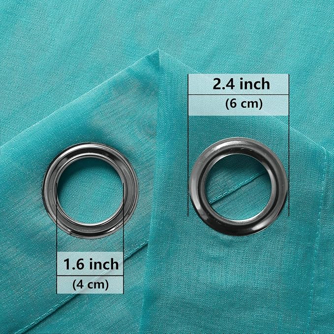 DWCN Turquoise Faux Linen Sheer Curtains - Grommet Top Voile Window Short Sheer Curtains Drapes for Bedroom Living Room 46 x 45 inch Length, Set of 2