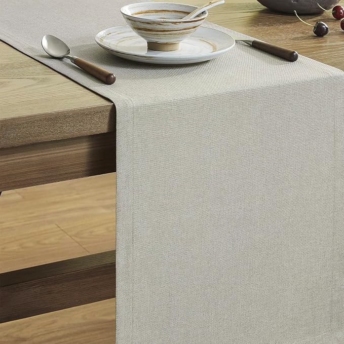 ZeeMart Basic Linen Style Table Runner, 14x48 Inch Vintage Grey | Mitered Corner Design, Medium Weight Fabric, Rustic Farmhouse Style, Machine Washable Easy Care Everyday Table Scarf