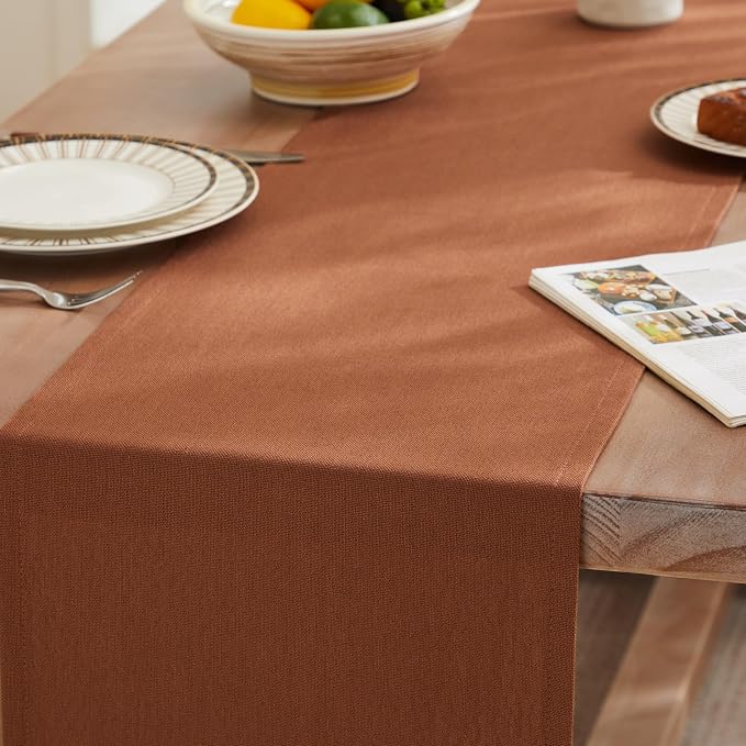 ZeeMart Rustic Cotton Linen Table Runner, 13x36 Inches Terracota | Farmhouse Style Linen Table Runners 36 Inches Long, Washable Kitchen Dining Table Decoration for Home Party Decor