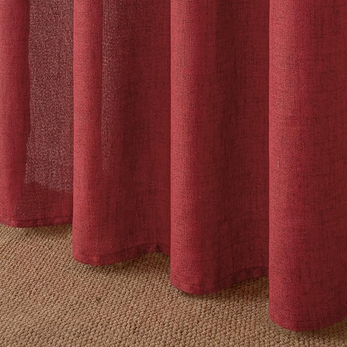 YoungsTex Burgundy Red Linen Curtains 90 Inch Length for Living Room, Light Filtering Drapes with Bronze Grommet Privacy for Dining Bedroom, 52 x 90 Inch, 2 Panels