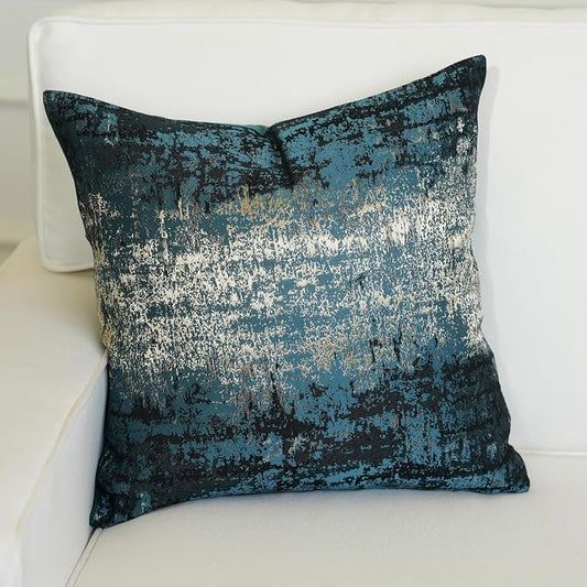 THE-TINOART Mid-Century Modern Throw Pillow Covers 24x24, Teal and Gold Abstract Jacquard, Retro Textured Accent Pillow Covers for Couch Sofa Bed