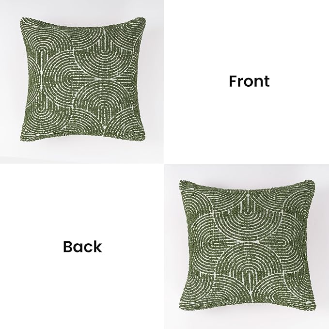 AELS Boho Decorative Textured Throw Pillow Covers 18x18, Modern Mid Century Rainbow Tufted Pillow Case, Farmhouse Rustic Geometric Woven Cushion Case for Bed Couch Sofa, Olive Green