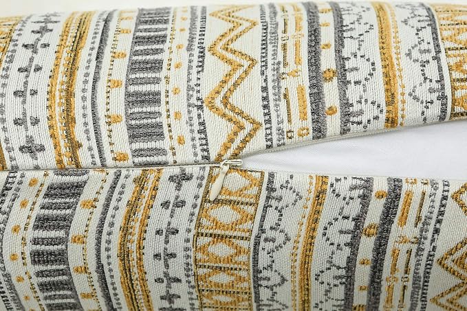 Mika Home Pack of 2 Throw Pillow Covers, Striped, 20x20 Inches, Gold Grey | Decorative Pillow Cases for Sofa Couch Bed, Bohemian Striped Geometric Pattern