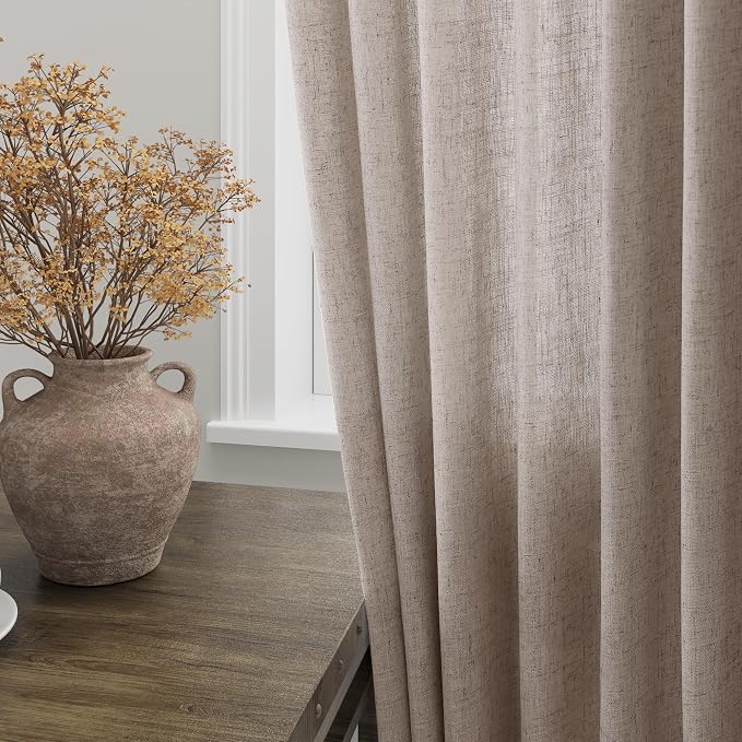Brownish Grey Linen Curtains 90 Inch Length 2 Panels Set for Living Room Rod Pocket Back Tab Window Drapes Light Filtering Modern Farmhouse Curtain 90 Inches Long for Dining Room Bedroom 52x90