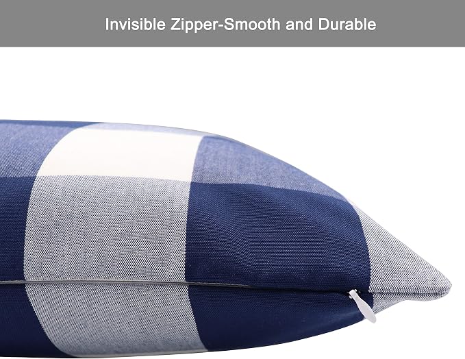 Buffalo Check Plaid Pillow Covers Decorative Outdoor Throw Pillow Covers 18 x 18 Farmhouse Throw Pillows for Couch Sofa Bed Home Pack of 2 Navy Blue