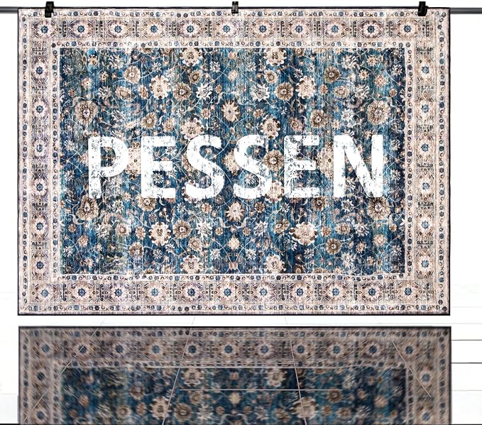 5x7 Washable Rug for Living Room, Non Slip Carpet for Bedroom | Soft faux wool, machine washable & stain resistant. Non-slip rubber backing, low pile. For living room, bedroom, office.Blue.