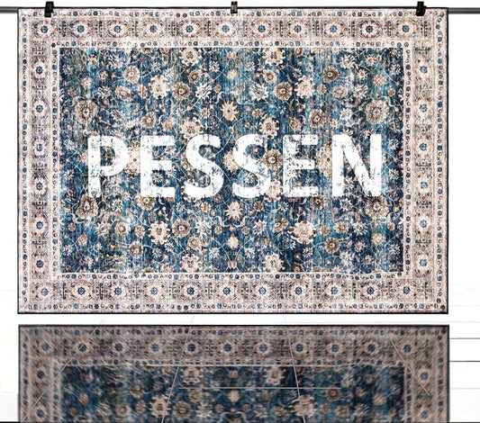 5x7 Washable Rug for Living Room, Non Slip Carpet for Bedroom | Soft faux wool, machine washable & stain resistant. Non-slip rubber backing, low pile. For living room, bedroom, office.Blue.
