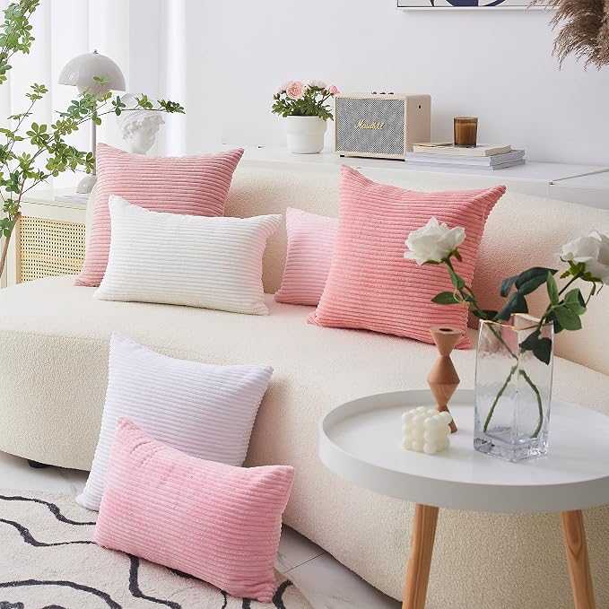 Home Brilliant Pink Pillow Covers 60x60 cm Set of 2 Plush Velvet Corduroy Throw Euro Pillow Sham Soft Pillow Cover for Daily Gifts, 24 x 24 inch, Coral