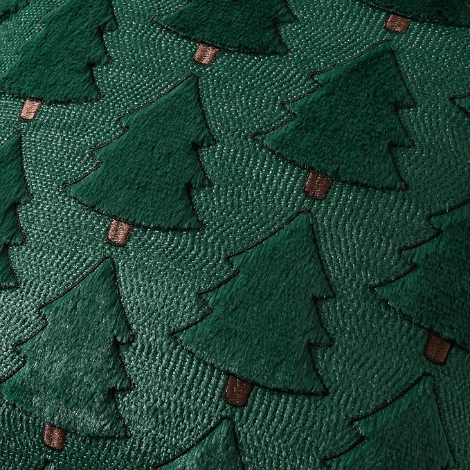 UGASA Christmas Tree Pillow Covers 12x20 Inch Set of 2 Soft Plush Faux Fur Luxury Embroidery Lumbar Cushion Covers for Couch Sofa Holiday Festivals Winter Xmas Gift, Dark Green