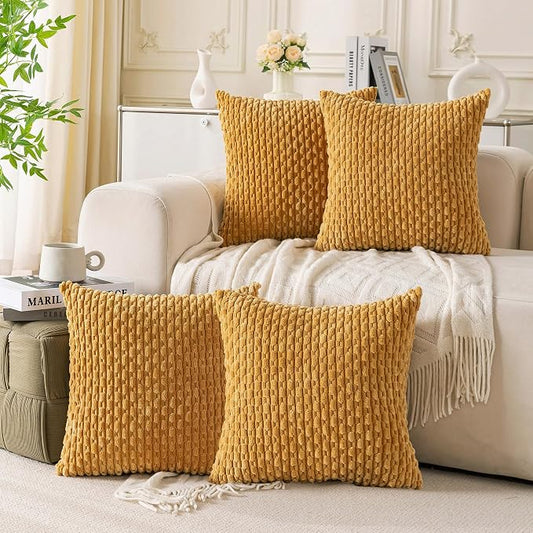 Mustard Yellow Corduroy Throw Pillow Covers 22x22 Inch Set of 4