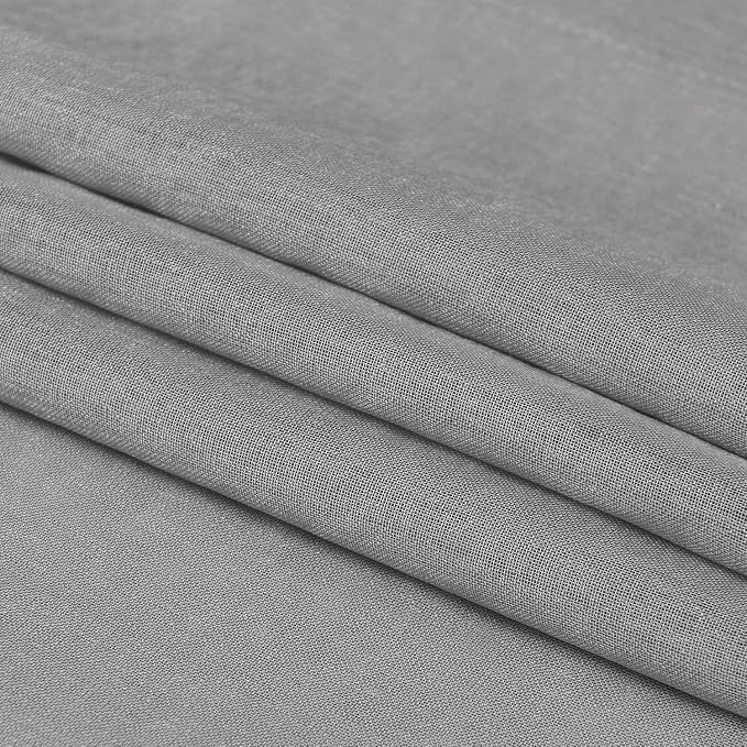 DWCN Sheer Curtains, Grommet Top Grey Faux Linen Look Voile Semi Transparent Solid Window Sheer Curtains Drapes for Bedroom Living Room, Set of 2 Panels 52 x 36 Inch Long, Grey