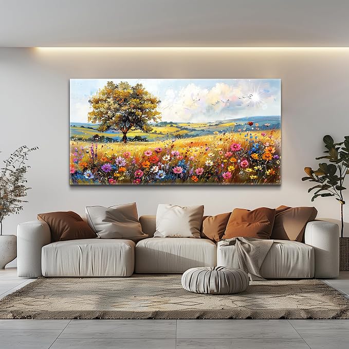 hyidecorart Large Wall Art For Living Room Canvas Wall Decor For Bedroom Office Decor Field Wall Paintings Flower Scenery Watercolour Pictures Artwork Modern Aesthetic Room Home Decorations