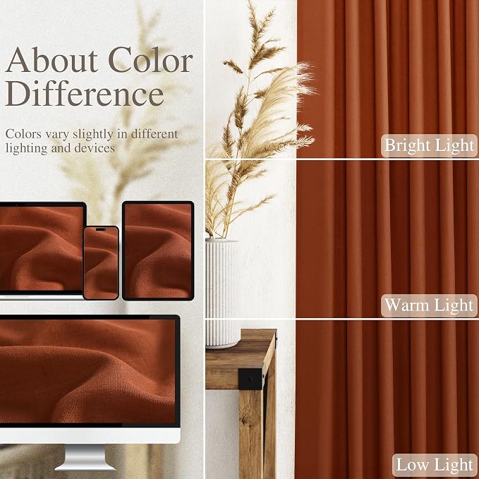 Rust Linen Curtains 95 inches Long 2 Panel Back Tab Rod Pocket Rustic Farmhouse Boho Linen Curtain for Dining Room Brick Burnt Bohemian Fall Decor Terracotta Semi Sheer Curtains 95 inch Length