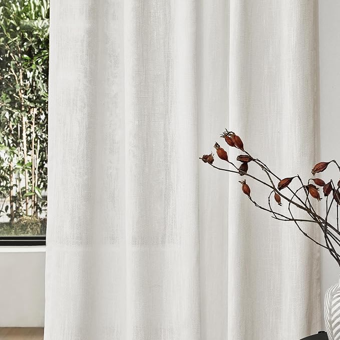 MYSKY HOME Short Curtains for Small Kitchen Windows 45 inches Length, Linen Look Curtain Drapes Cotton Polyester Blend, Soft Fabric Light Filtering Privacy Protect, Beige White, 50 x 45 inches, 2 PCs