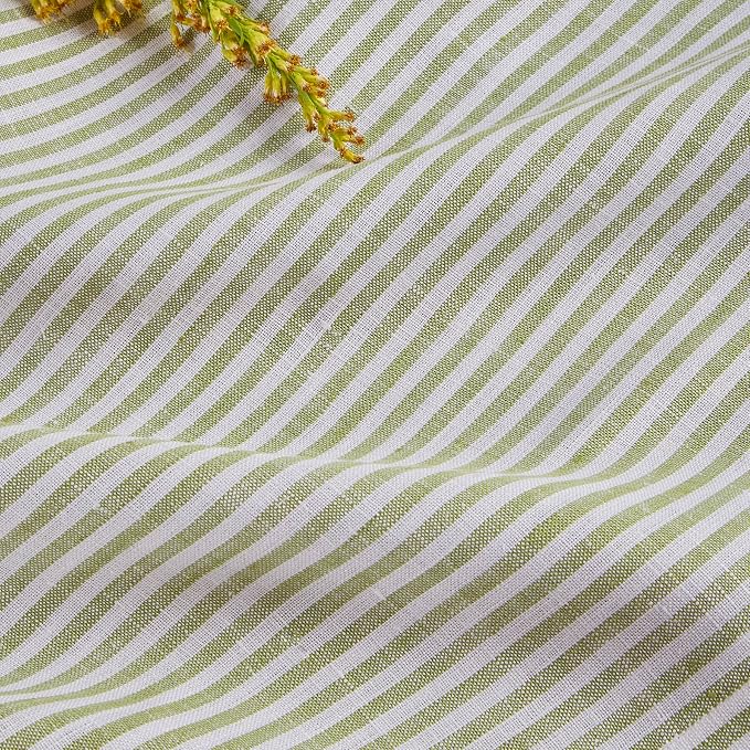 Solino Home 100% Linen Table Runner, 14 x 90 in, Avocado and White Striped | Narrow Stripe, a graceful centrepiece for dining and gatherings, woven stripe, European flax fibres, soft, OEKO-TEX Certified