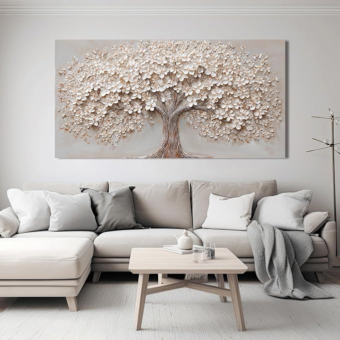 Canvas Wall Art Decor Prints Oversized Wall Art Pictures for Living Room Large Tree of Life Wall Art Decor Canvas Art Wall Decor Modern White Wall Art Prints Artwork for Walls Bedroom Office Decor 35" X 70"