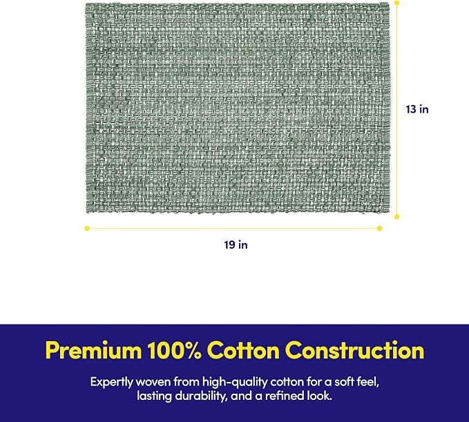 Sweet Home Collection 100% Cotton Placemats for Dining Room Rectangle Two Tone Woven Fabric 13" x 19" Soft Durable Table Mat Set, Set of 6, Light Green