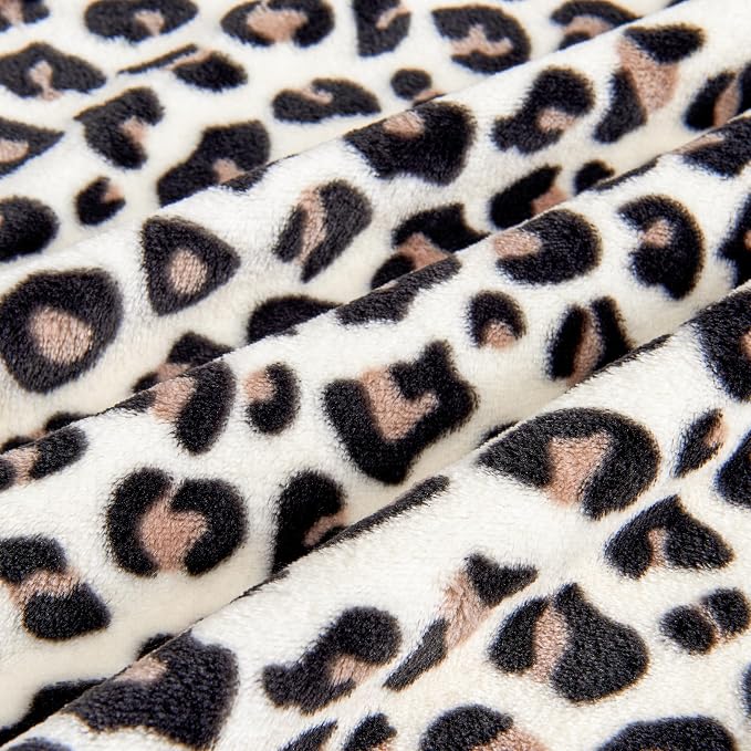 Edenleaf Leopard Print Blanket Fleece Throw for Bed Sofa Travel and Camping, Super Soft Cozy Fluffy Plush Cheetah Print Blanket for All Seasons 60"x80" (Cream)
