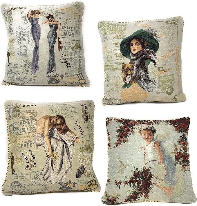 Tache Tapestry Throw Pillow Cover 1 Piece 18" by 18" Square Vintage French Parisian Girl Model Decorative Couch Accent Vibrant and Stylish Girl Cushion Throw Pillow Cover