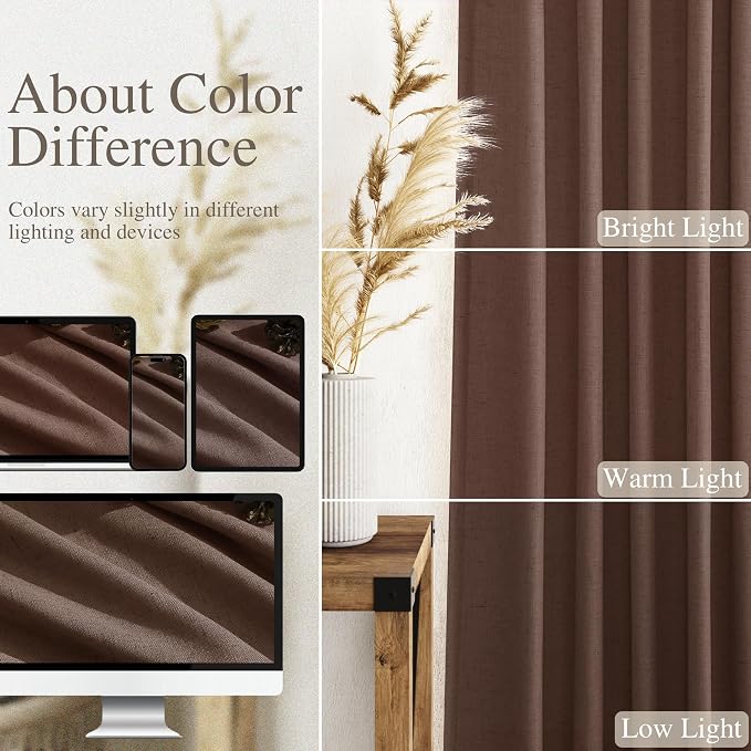Mocha Mousse Curtains 102 Inches Long 2 Panel Set Back Tab Rod Pocket Linen Blend High Window Semi Sheer Light Filtering Burlap Look for Neutral Farmhouse Decor Curtain in Living Room 52x102