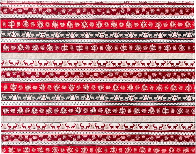 Pavilia Christmas Reindeer Snowflakes Fleece Throw Blanket | Soft, Plush, Warm Winter Cabin Throw, Twin 60x80 (Christmas Red)