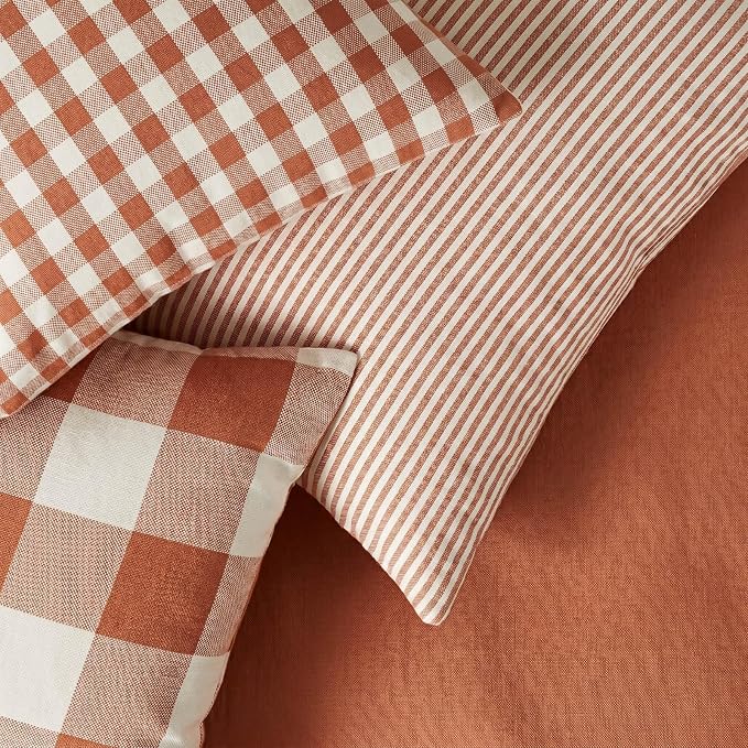 Burnt Orange Fall Plaid Outdoor Porch Pillow Covers 18x18 Set of 4 | Thanksgiving Autumn Pillow Covers 18 x 18, Cojines De Otoño Para Sala, Aesthetic Fall Room Decor, Fall Patio Outdoor Pillow
