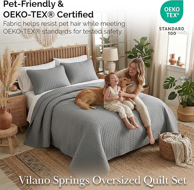 Southshore Fine Living, Inc. Summer Bedspreads Queen Size Quilts with Shams, Full Bedding Set, Quilt Coverlet Queen Size, Full Bedspread with 2 Pillow Shams, Summer Bedding Sets, Steel Grey Quilt