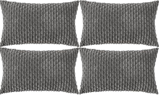 Set of 4 Dark Grey Decorative Throw Pillow Covers 12x20 Inch Corduroy Pillow Covers for Bed Couch Sofa Living Room Soft Cushion Cases