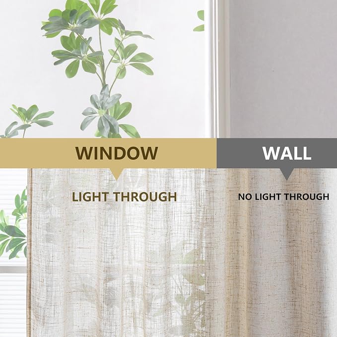 MYSKY HOME Linen French Door Curtains for Door Window 40 Inch Length 2 Panels Short Semi Sheer Light Filtering Curtain for Glass Small Window Drapes Rod Pocket for Bedroom Bathroom, Linen, 26" Wide