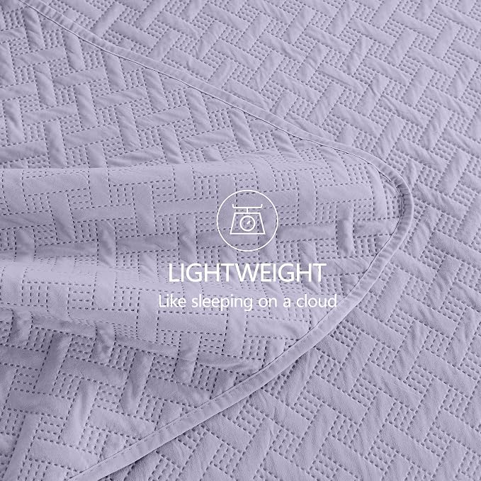 FLYMME Quilts King Size,Lightweight Lavender Bedspreads,Basket Weave Pattern,Ultra Soft Microfiber Bed Coverlet 3 Pieces for All-Seasons (1 Quilt,2 Pillow Shams)
