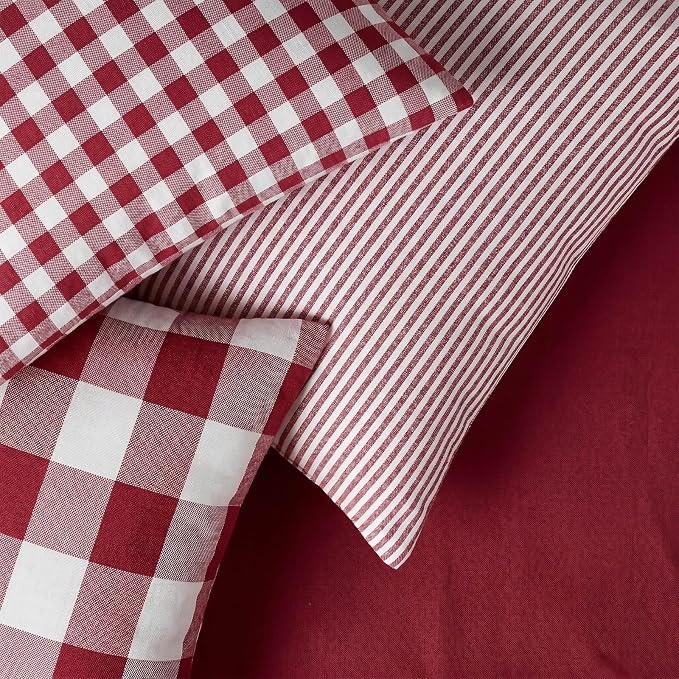 Red and White Buffalo Check Plaid Outdoor Throw Pillow Cover 18x18 Set of 4 | Red and White Christmas Plaid Pillow Covers 18x18 Set of 4, Red Checkered Striped Gingham Throw Pillows for Couch Sofa Bed