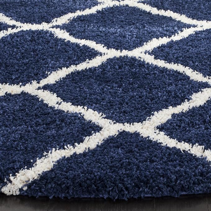 SAFAVIEH Hudson Shag Collection 9' Round Navy/Ivory SGH283C Moroccan Trellis Non-Shedding Living Room Bedroom Dining Room Entryway Plush 2-inch Thick Area Rug