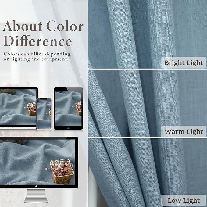 Light Blue Curtains 38 Inch Wide for Living Room 2 Panels Back Tab Rod Pocket Lightweight Semi Sheer Linen Skinny Small Curtains for Windows Farmhouse Bedroom Decor Grey Blue Gray Width 38 x 96 Long