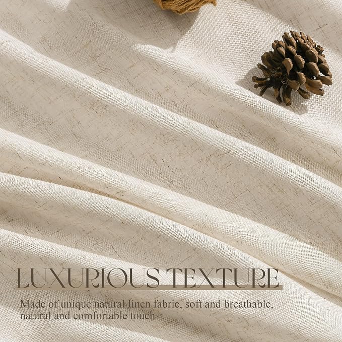 Jowels Cream Linen Curtains 82 Inch Long 2 Panels for Living Room | Beige Flax Light Filtering Sheer Curtain,Back Tab Pocket Pleated Look,Farmhouse Textured Privacy Drapes for Bedroom Window
