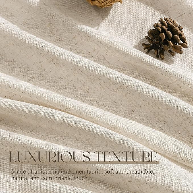 Jowels Cream Linen Curtains 84 Inch Long 2 Panels for Living Room | Beige Flax Light Filtering Sheer Curtain,Back Tab Pocket Pleated Look,Farmhouse Textured Privacy Drapes for Bedroom Window